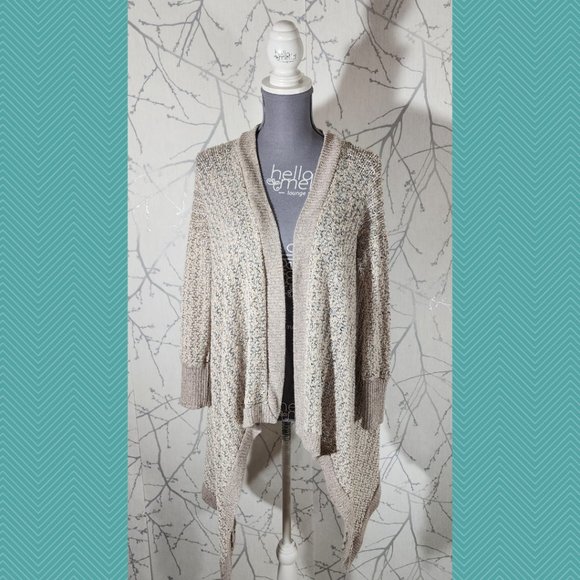 Kimchi Blue Beige Speckled Knit Open Front Waterfall Cardigan - Picture 1 of 5